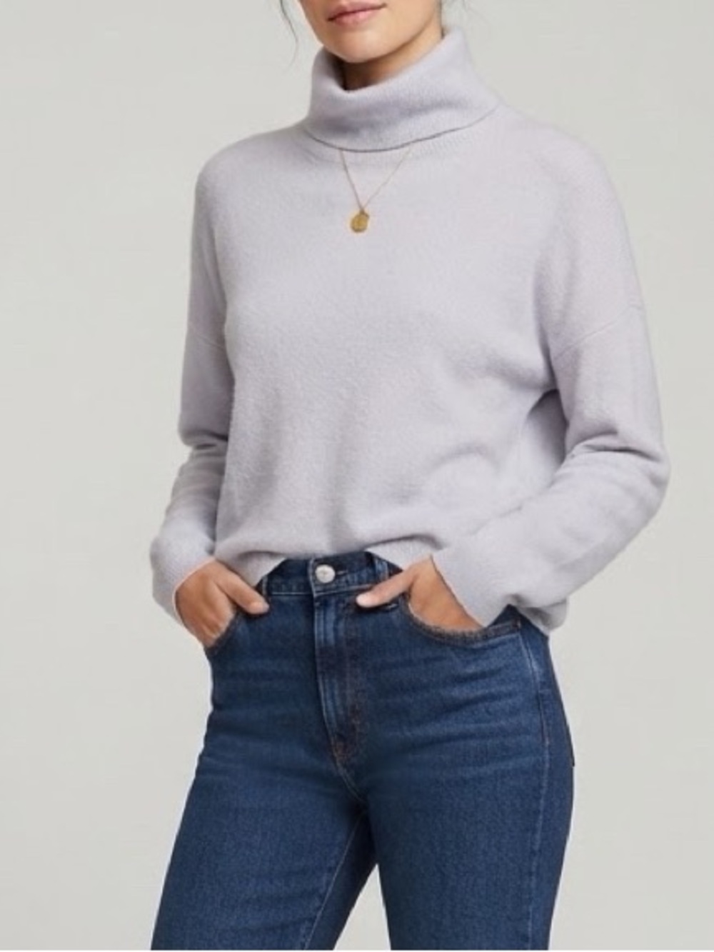 Babaton Wool Cashemere Turtleneck Sweater Light Blue/Grey Size Small Soft
